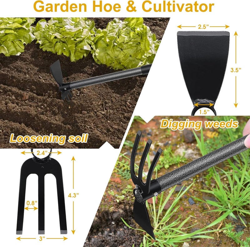 Lilyvane Hoe and Cultivator - 45” Long Handle - Heavy Duty Garden Hoe Tiller, Standing Hoe Garden Tools Durable Cultivator Hoes Hand Rake Fork for Gardening Weeding Planting Loosening Soil - Image 2